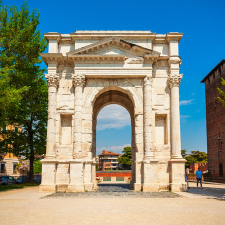 The Arco dei Gavi is an ancient arch in Verona, Veneto region in Italyの写真素材