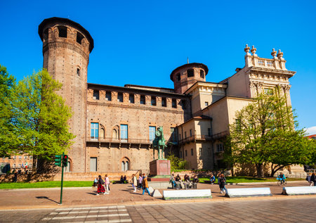 Old Castle at the Piazza Madama Square in the centre of Turin city, Piedmont region of Italyの写真素材