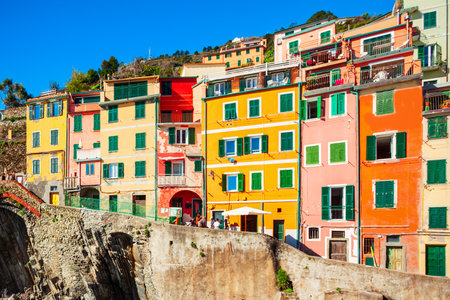 Riomaggiore is a small town in Cinque Terre national park, La Spezia province in Liguria Region, northern Italyの写真素材