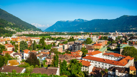 Bellinzona city aerial panoramic view, Ticino canton of Switzerlandの写真素材