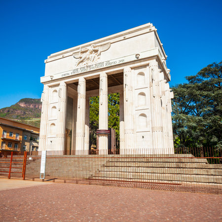Victory Monument at the Piazza della Vittoria square in Bolzano city in South Tyrol, Italyの写真素材