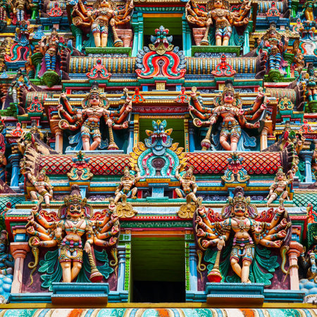 Meenakshi Amman Temple decor, a historic hindu temple located in Madurai city in Tamil Nadu in Indiaの写真素材