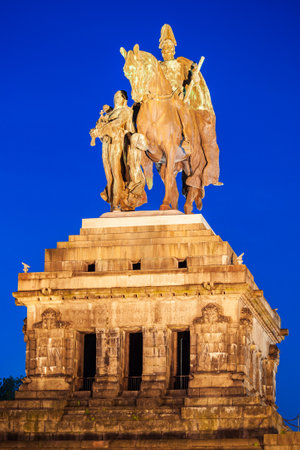 Memorial of German Unity at Deutsches Eck in Koblenz. Koblenz is a city on the Rhine, joined by the Moselle river.の写真素材