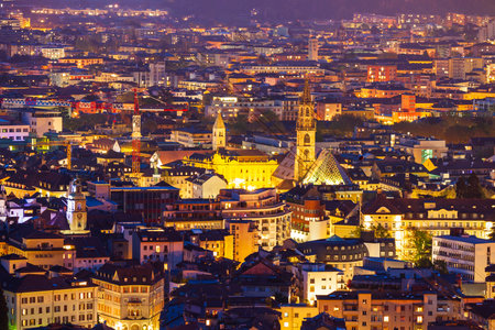 Bolzano aerial panoramic view. Bolzano is the capital city of the South Tyrol province in northern Italy.の写真素材