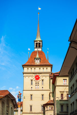 Kafigturm is a landmark medieval clock tower in Bern city in Switzerlandの写真素材