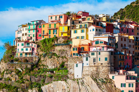 Manarola is a small town in Cinque Terre national park, La Spezia province in Liguria Region, northern Italyの写真素材