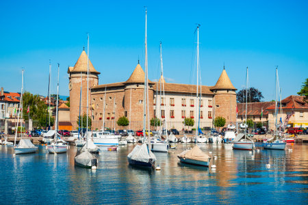 Medieval castle in Morges. Morges is a town on the shores of Lake Geneva in the canton of Vaud in Switzerlandの写真素材