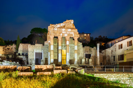 The Capitolium in the Roman forum is located in the centre of Brescia city in north Italyの写真素材
