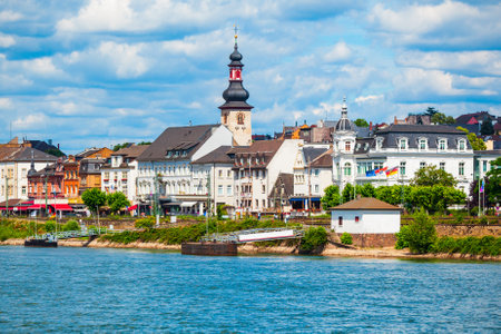 Rudesheim am Rhein aerial panoramic view. Rudesheim is a winemaking town in the Rhine Gorge in Germany.の写真素材