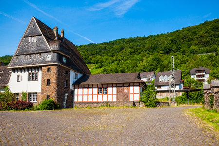 Moselkern railway station near the Eltz Castle. Burg Eltz is a medieval castle in the hills above the Moselle River near Koblenz in Germanyの写真素材