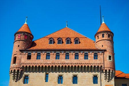 Chateau Saint-Maire or Saint Maire Castle is a medieval castle in Lausanne city, which located on shores of Lake Geneva in Switzerlandの写真素材