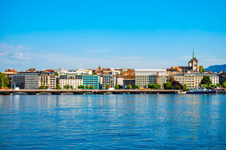 Geneva city panoramic view. Geneva or Geneve is the second most populous city in Switzerland, located on Lake Geneva.の写真素材