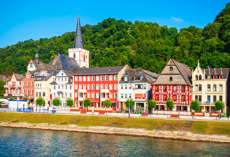 Sankt Goar is a town on the west bank of the Middle Rhine in Germanyの写真素材