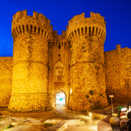 Rhodes old town entrance gate tower in Rhodes island in Greeceの写真素材