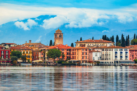 Scaligero Castle is a fortress in the historical center of Sirmione town at the Garda Lake in Italyの写真素材