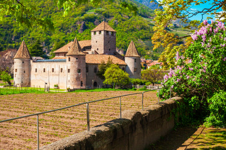 Maretsch Castle or Castel Mareccio is a medieval fort in the historic center of Bolzano in South Tyrol, northern Italyの写真素材