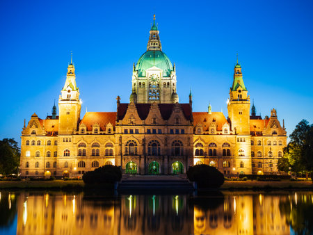 New Town Hall or Neues Rathaus in Hannover city, Germanyの写真素材