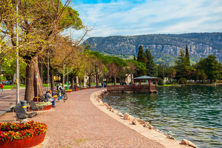 Waterfront in Garda town, located on the shore of Lake Garda in Verona province in Veneto, Italyの写真素材