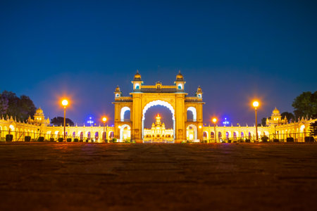 Mysore Palace is a historical palace and a royal residence at Mysore in Indiaの写真素材