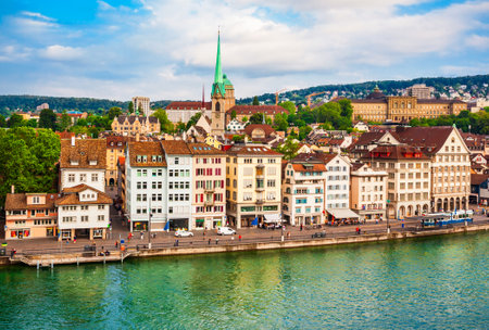 Zurich city centre aerial panoramic view in Switzerlandの写真素材