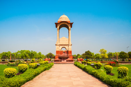 India Gate and Canopy is a war memorial located at the Rajpath in New Delhi, Indiaの写真素材