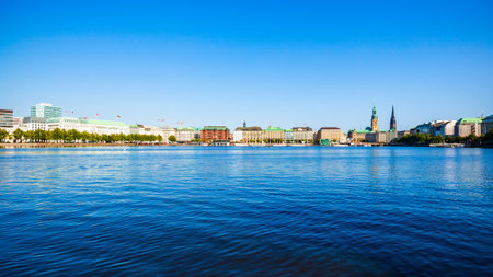 Hamburg city centre panoramic view in Germanyの写真素材