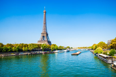 Eiffel Tower or Tour Eiffel is a wrought iron lattice tower on the Champ de Mars in Paris, Franceの写真素材