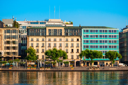 Geneva city panoramic view. Geneva or Geneve is the second most populous city in Switzerland, located on Lake Geneva.の写真素材
