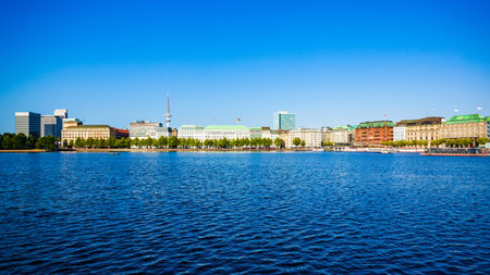 Hamburg city centre panoramic view in Germanyの写真素材