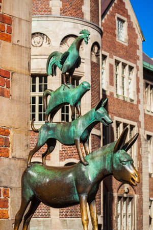 Bremen Town Musicians bronze statue by Gerhard Marcks in Bremen, Germanyの写真素材