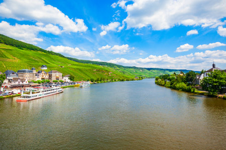 Bernkastel Kues aerial panoramic view. Bernkastel-Kues is a well-known winegrowing centre on the Moselle, Germany.の写真素材