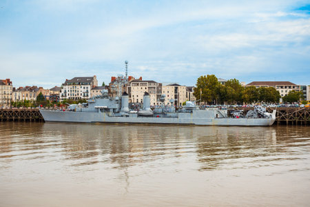 Maille Breze is a museum ship of the French Navy located in Nantes city in Franceの写真素材
