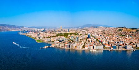Izmir city centre aerial panoramic view. Izmir is a metropolitan city on the west coast of Anatolia and capital of Izmir Province in Turkey.の写真素材