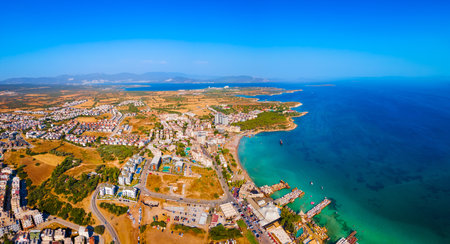 Didim city beach aerial panoramic view. Didim is a town in Aydin Province in Turkey.の写真素材