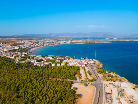 Didim city beach aerial panoramic view. Didim is a town near Marmaris city in Aydin Province, Turkey.の写真素材