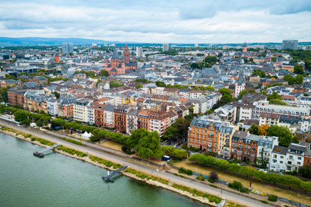Mainz old town aerial panoramic view. Mainz is the capital and largest city of Rhineland-Palatinate state in Germanyの写真素材