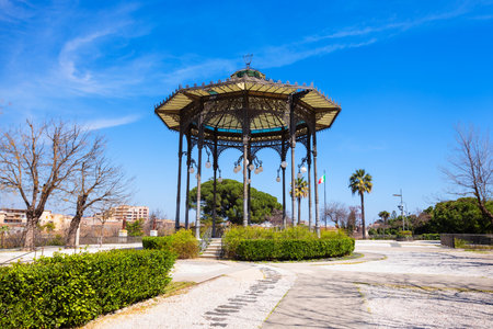 Kiosk at the Villa Bellini or Giardino Bellini. Villa Bellini is the oldest urban park of Catania. Catania is the second largest city in Sicily, Italy.の写真素材