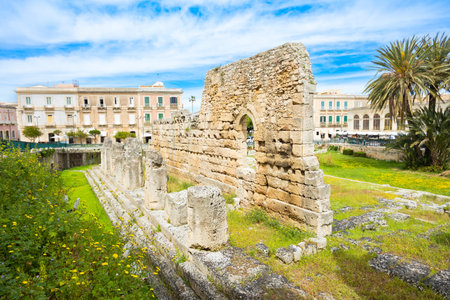 Temple of Apollo or Tempio di Apollo or Apollonion in the centre of Syracuse. Siracusa is the fourth largest city in Sicily, Italy.の写真素材