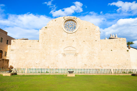 Catacombs of San Giovanni Church or Chiesa di San Giovanni alle Catacombe facade view in Syracuse. Siracusa is the fourth largest city in Sicily, Italy.の写真素材