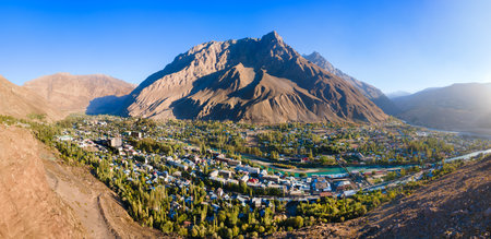 Khorog city aerial panoramic view. Khorog is situated along the Pamir Highway in Gorno-Badakhshan,...