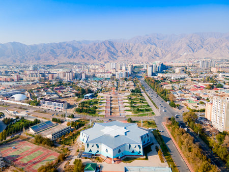 Khujand city aerial panoramic view. Khujand is the second largest city of Tajikistan.の写真素材