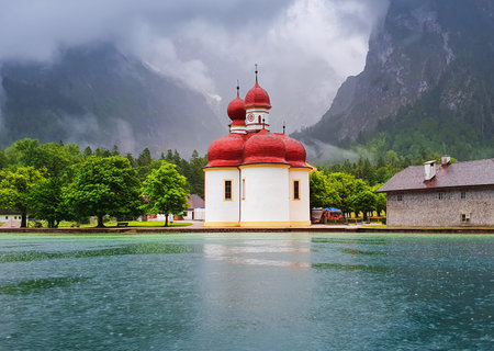 St. Bartholomew or St. Bartholomae is a roman catholic church at the Konigssee Lake in Bavaria,...