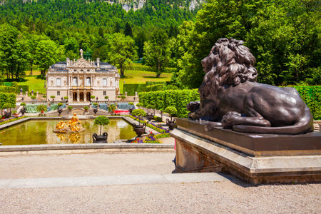 Schloss Linderhof Palace is located near the village of Ettal in southwest Bavaria, Germanyの写真素材