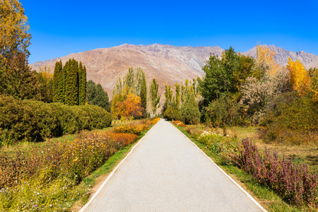 Botanical garden in Khorog city. Khorog is situated along the Pamir Highway in Gorno-Badakhshan,...