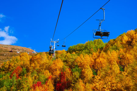 Cable car on the Cheget mountain, which is located opposite Mount Elbrus in the Caucasusの写真素材