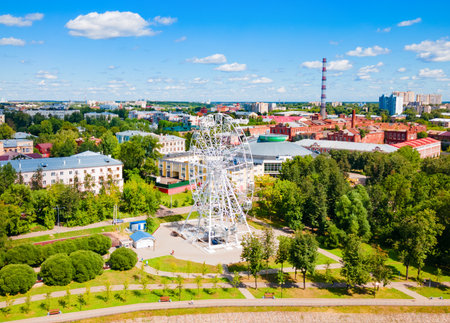 Ivanovo city and Uvod river aerial panoramic viewの写真素材