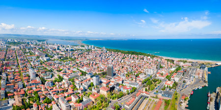 Burgas city centre aerial panoramic view. Burgas is the fourth largest city in Bulgaria.
