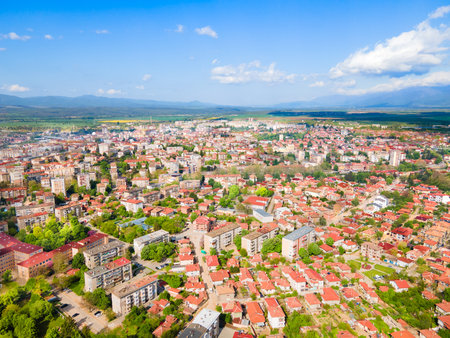 Kazanlak city centre aerial panoramic view. Kazanlak is a town in Stara Zagora Province in Bulgaria.の写真素材