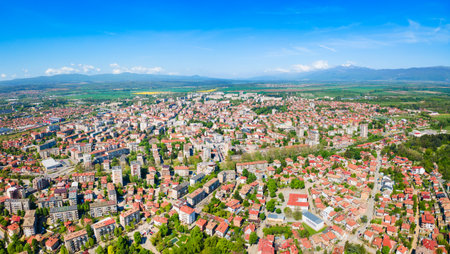 Kazanlak city centre aerial panoramic view. Kazanlak is a town in Stara Zagora Province in Bulgaria.の写真素材