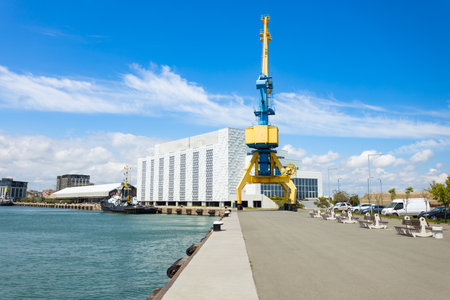 Crane in the Burgas city port. Burgas is the fourth largest city in Bulgaria.